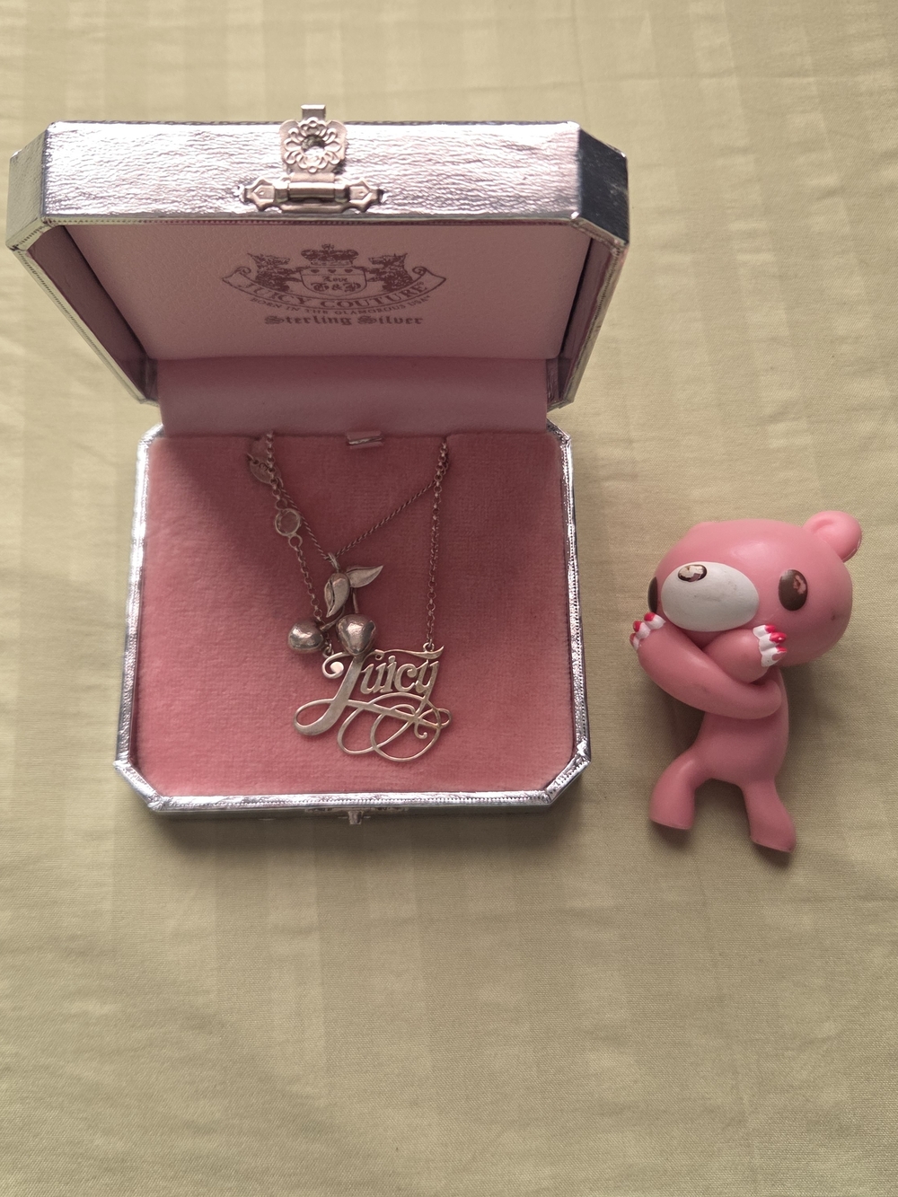 Juicy Couture Silver Script Pendant Necklace - Pink